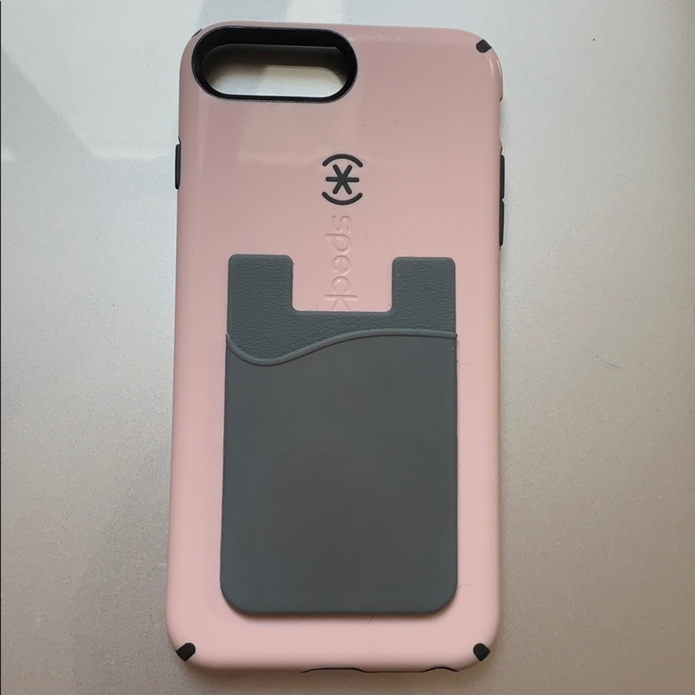 Pink iphone 8 plus speck case with phone pocket